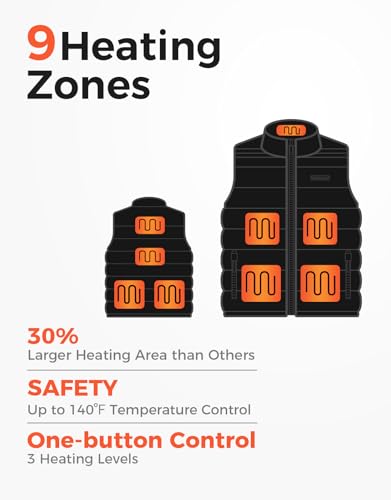 Heated Vest for Men, 9 Heating Zones 12000mAh Battery Pack, Rechargeable Vest Outdoor Hunt Camping Cycling Ski3