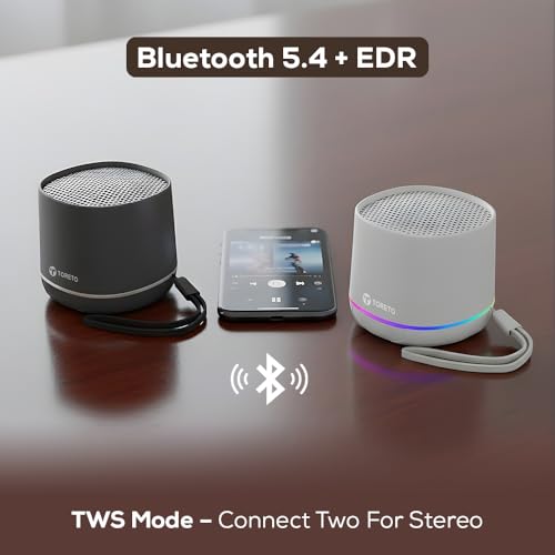 Image of Toreto Wave Mini 8W Portable Bluetooth Speaker with Selfie Remote | RGB Lights, TWS, USB TF Support, Type-C Charging, Carry Lanyard, 4 Hrs Playtime