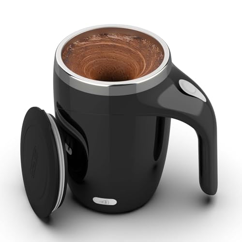 Image of CYANLUX Self Stirring Coffee Mug, Automatic Magnetic Stirring Coffee Mug, Rechargeable Stainless Steel Electric Mixing Cup with Lid for Coffee Milk Tea (Black)