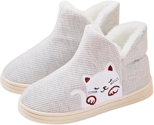 GILKUO Zapatillas Casa Mujer Invierno Altas Pantuflas Botas Peluche Piel Calentitos Botines de Estar por Casa Cerradas Comodas Gris Talla 40 41