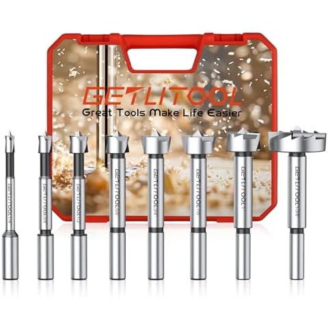 GETLITOOL 8Pcs Forstner Bit Set, 40Cr Steel Forstner Drill Bit 1/4"-1-3/8" for Woodworking, Hole Drill Bit Wood Drill Bit Set with Storage Box for Hardwood, Softwood, Plastic Cover