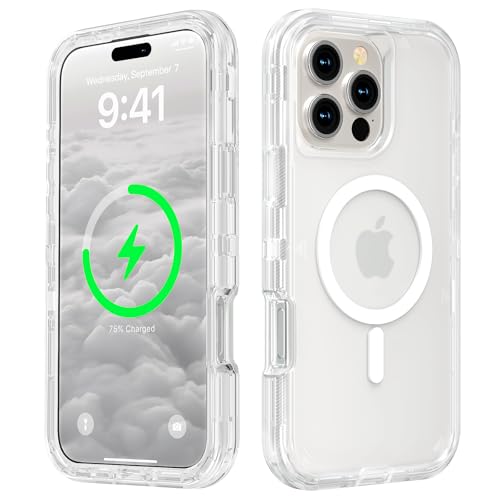 Follaroma for iPhone 16 Pro Max Case, Compatible with MagSafe, Dual Layer Transparent Magnetic Phone Cases, Heavy Duty Shockproof and Anti-Drop Protective Cover for iPhone 16 ProMax, 6.9'', Clear