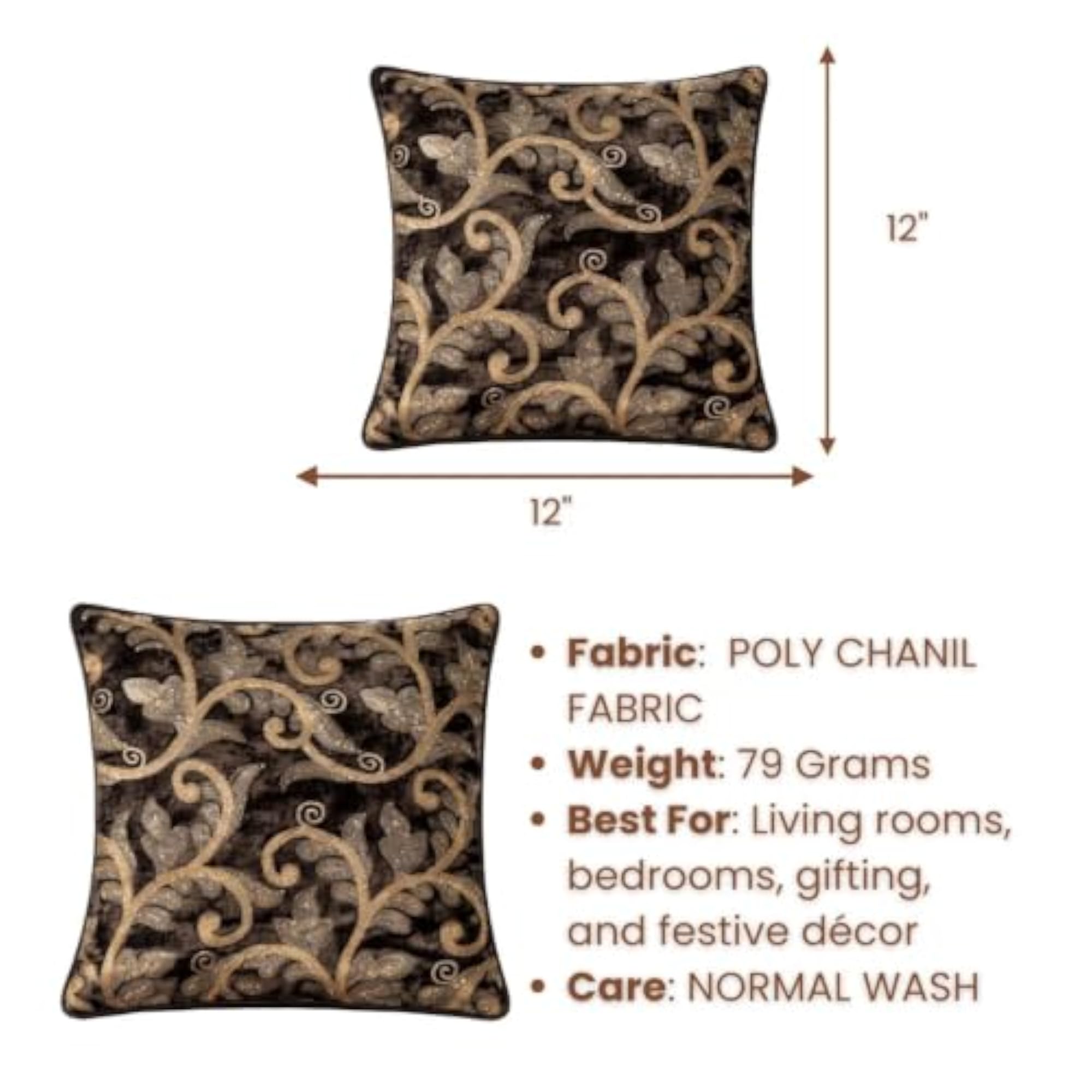 Fabric Crafted Cushion Cover, Black | 12"x12"