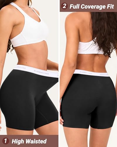 Image of BAMBOO COOL Womens BoyShorts Underwear Full Coverage Ladies Panties High Waisted Boxer Briefs Breathable Stretch 5 Pack