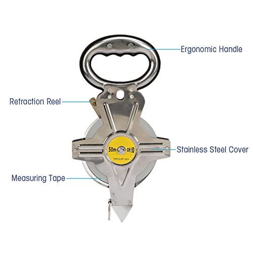 Wakects 50M Stainless Steel Tape Measure, Open Retractable Metric Construction Surveying Tool for Furniture Measuring - Image 3