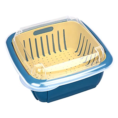 Rihihi 3 in 1 Fruit Container 2.5 QT,Berry Refrigerator Box,Freshworks Produce Saver,Berry Box,Produce Container,Box Containers for Fruits Vegetables Cleaning Wash (Blue&yellow)