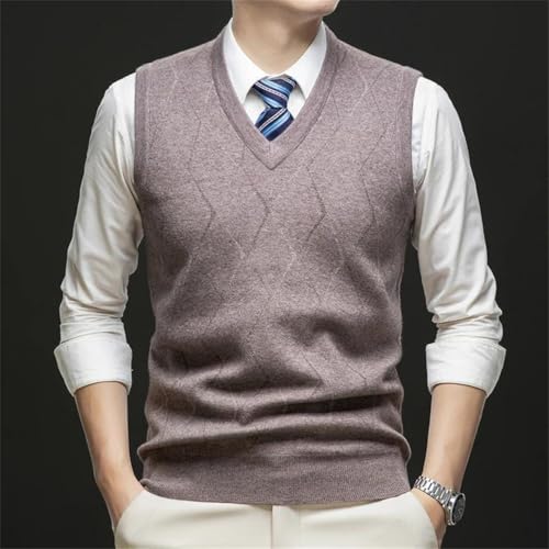 Men’S Casual V-Neck Argyle Sweater Vest Thick Wool Blend Sleeveless Pullover2
