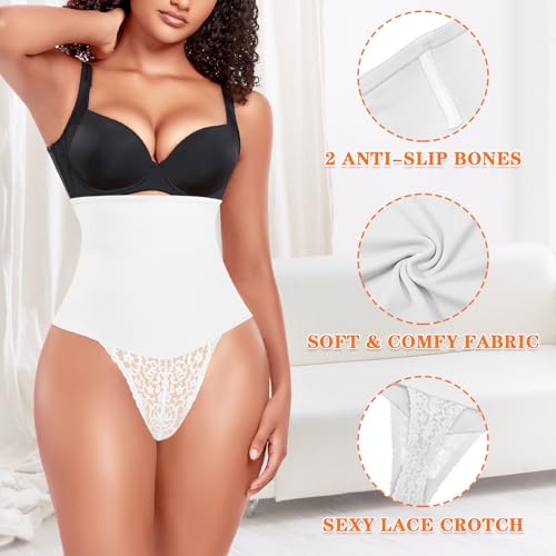Image of Werena Tummy Control Thong Shapewear for Women High Waist Body Shaper Panties Girdle Lace Shaping Underwear
