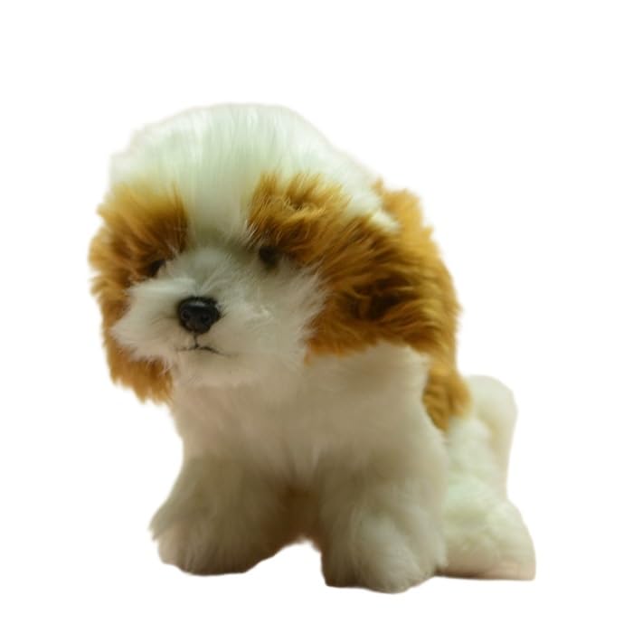 Poupée chiot blanc et marron peluche petit chien assis pour bébé