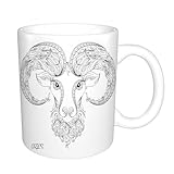 AELKSP Tazas grandes de 330 ml para café, tazas desayuno, té y bebidas calientes, tazas de cafe,Signo del zodíaco Aries, diseño de tatuaje de henna con símbolo del horóscopo,regalo aniversario pareja