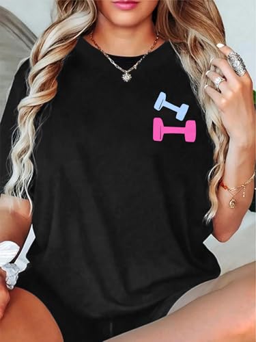 Be Happy Lift Heavy Shirt Women: Oversized Gym Weightlifting Graphic Tshirt Funny Workout Shirts Casual Gym Lover Tops4