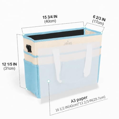 Image of JJRING Craft Organizer Tote Bag Large Art Storage Caddy Sky Blue and Beige