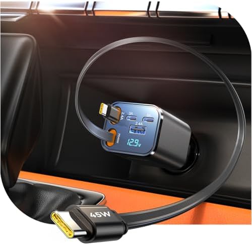 [5 in 1] for iPhone 17 Car Charger Adapter Fast Charging 99W USB C Car Charger Retractable with PD45W Dual Type C Cords Car Accessories Gifts for Women Men for iPhone 17 Air 16 15 Pro Max, All Phones