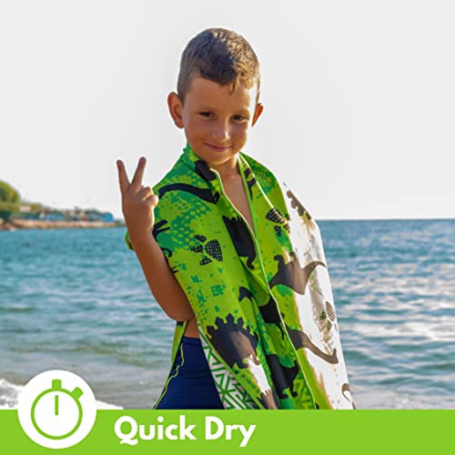 Eccosophy Microfiber Kids Beach Towels & Pouch 60"X30" Bath Towels For Toddlers - Girls & Boys - Quick Dry Pool Towels - Sand Free Beach Blanket For Travel Camping Vacation -Oallas Playas (Dinosaur) #TOP5