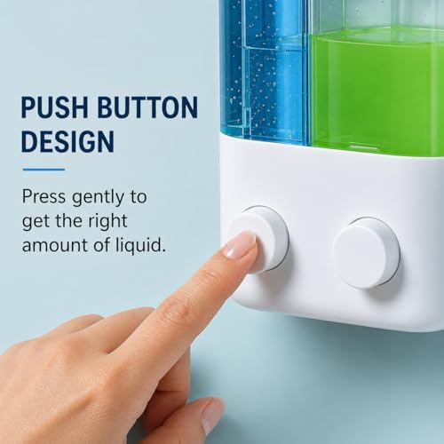 Image of b2 Wall Mounted Double Soap Dispenser, Refillable Dual Chamber Shampoo & Hand Wash Holder, Push Button Liquid Soap Dispenser for Bathroom, Hotel & Gym (Modal - 4)