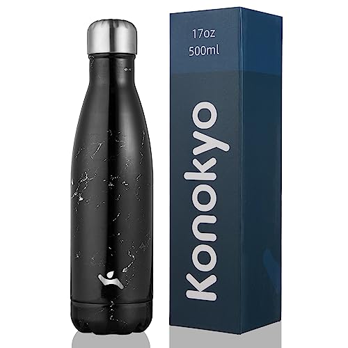 Image of Konokyo Insulated Water Bottles,17 oz Double Wall Stainless Steel Vacumm Metal Flask for Sports Travel,Marble Midnight