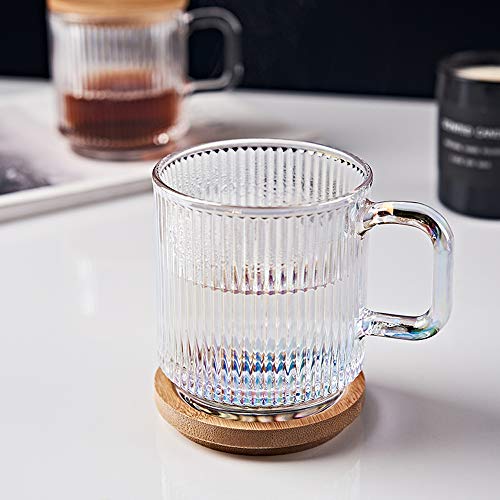 Clear Iridescent Coffee Mug with Lid and Sakura Spoon Tea Cups Glass Mugs Pretty Cute Mug for Milk Latte Chocolate Juice Water for Women Men Birthday Christmas (white)