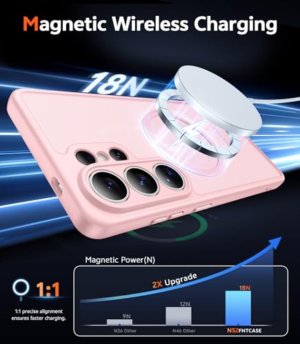 Image of FNTCASE for Samsung Galaxy S26-Ultra Case: Matte Magnetic Translucent Phone Cases with Screen Protector Lens Protection Compatible with Magsafe Rugged Protective Cell Cover (C-Frosted Pink Magnetic)