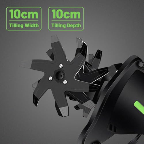 Akku Gartenfräse Handlicher Bodenhacker Leichte Akku Bodenfräse für Beet, Garten, Gewächshaus, Balkon Kabellos Gartenhacke mit Griffsystem, Sicherheitsschloss
