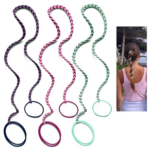 3 Packs 25" Hair Ties for Women, Colored Elastic Braided Spiral Pony Tail Wrap No Damage for Long Thick Curly Hair Stretchy No Tangle Ponytail Holders for Sport Swimming Motorcycle Riding