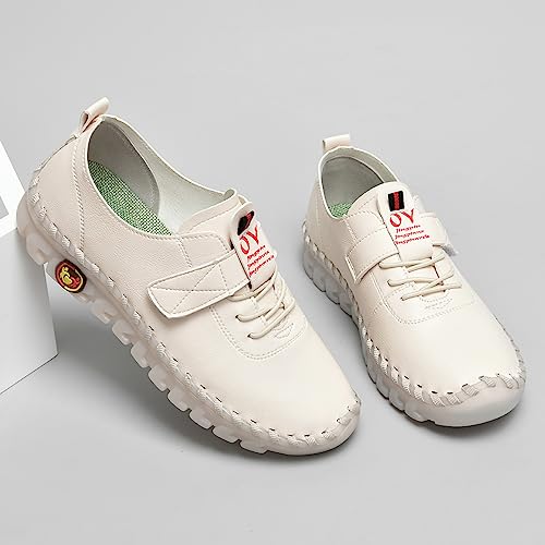 Image of Women's Tendon Soft Sole Casual Orthopedic Shoes Fashion HandSewing Leather Non-Slip Flat Loafers Low-top Outdoor Comfy Breathable Walk Mam Nurse Shoes