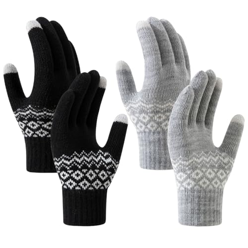 TaleMoon Handschuhe Damen Touchscreen, 2 Pairs Thermo Handschuhe Damen Winter, Fleece Handschuhe Damen, Winterhandschuhe Frauen, Winter Gloves Baumwolle für Frauen und...