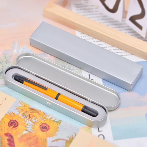Image of Jinhao 10 Press Fountain Pen with Box, Orange Retractable Extra Fine Nib with Ink Converter Set (Black Clip)