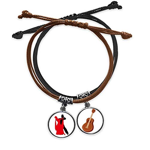 Pulsera de cuerda ajustable Duet Dance con abalorio de guitarra y cuero trenzado