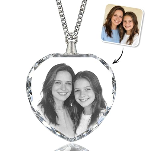 Collier Personnalisé en Cristal Cœur avec Photo et Prénom – Pendentif Photo Unique pour Femme, Collier avec Photo à l'Intérieur, Cadeau Personnalisé...