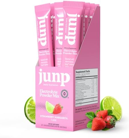 JUNP Sugar Free Electrolytes Powder Packets for Water Instant Hydration Packets, Salt & Potassium Zero Calorie No Carbs No Sugar Electrolyte Drink Mix Sticks, Keto Friendly Strawberry Margarita, 20ct