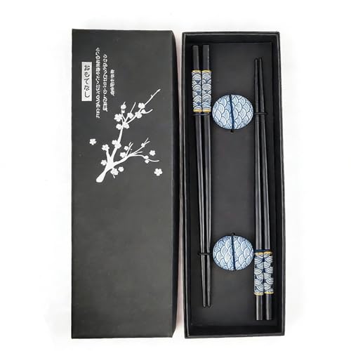 Rpanle Bacchette Riutilizzabili, 2 Paia di Bacchette Giapponesi + 2 Supporti in Ceramica, Set Regalo Giapponese