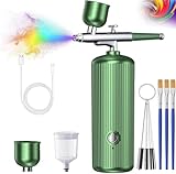 Airbrush Kit with Compressor, 48PSI Cordless Rechargeable Non-Clogging High-Pressure Air Brush Set with 0.3mm Nozzle and Cleaning Brush Portable Gun for Nail Art, Makeup, Barber, Cake Decor (Green) - Image 1