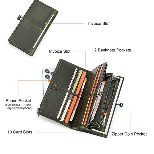 Image of CONTACTS Leather Kiss Lock Purse for Women Vintage Kiss Clasp Wallet Coin Purse RFID Bifold Phone Clutch Wallet Card Holder