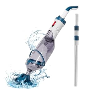 Enhulk Poolsauger Akku, Pool Bodensauger mit Betriebsdauer bis zu 60 Minuten, 222cm Teleskopstange, Poolreiniger mit 4 Filter, Absaugung bis zu 4200L/H, Ideal für oberirdische Pools/Spas usw, Blau