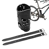 Yusheng portavasos para Bicicleta - Agua para Bicicleta Cuero PU para Motocicleta - Soporte para Botella Agua con diseño Calavera con 2 Correas para Motocicleta
