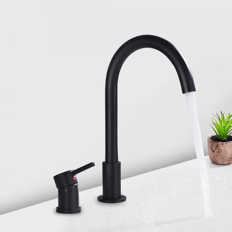 Mitigeur lavabo 2 trous noir et argent à commande unique pour eau chaude et froide