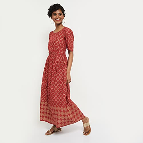 Image of Max Women's Rayon Printed Round Neck Ethnic Maxi Dress Ankle Length