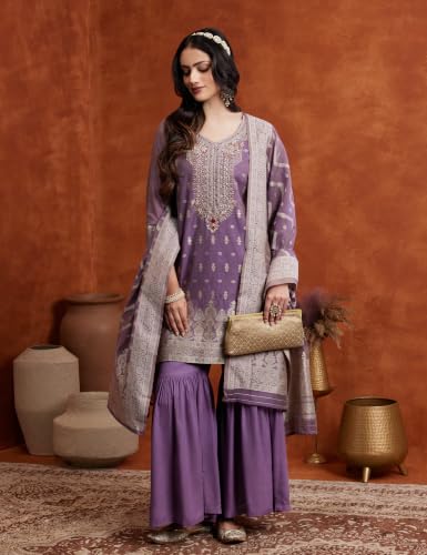 Image of Amazon Brand - Myx Women's Jaquard Embroidered Kurta And Sharara Set With Dupatta | Sharara Suit Set (Available In Plus Sizes)