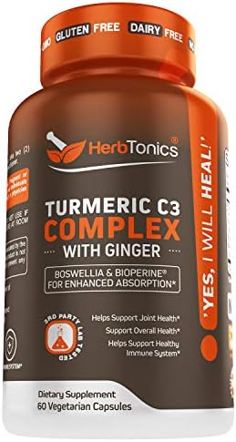 Turmeric Curcumin C3 Complex Supplement with Ginger Root, Boswellia and Bioperine (Black Pepper) for Enhanced Absorption 60 Vegetarian Capsules Non-GMO for Men and Women