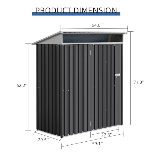 Image of JY QAQA 5x3 FT Outdoor Garden Storage Shed, Waterproof Metal Garden Sheds with Window and Lockable Double Door, Weather Resistant Steel Tool Storage House Shed for Patio, Lawn Dark Gray
