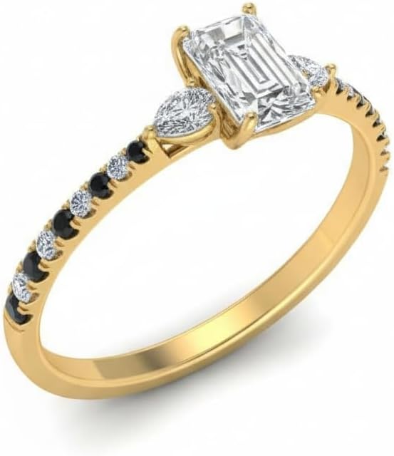Choose Your Gemstone Pear 3 Stone Cathedral Diamond CZ Ring Yellow Gold Plated Radiant Shape Petite Engagement Rings Minimal Modern Design Birthday Gift Wedding Gift US Size 4 to 12