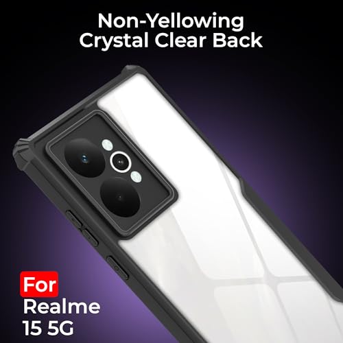 Image of A rtistque Clear Hard Transparent Acrylic Armor Anti-Drop Shockproof TPU Edge Back Cover Case for Realme 15 5G - Black