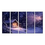 islandburner Bild auf Leinwand Winterliche Berghütte bei Nacht für Wohnzimmer Naturliebhaber Ferienhausvermietung Bilder Wandbilder Poster