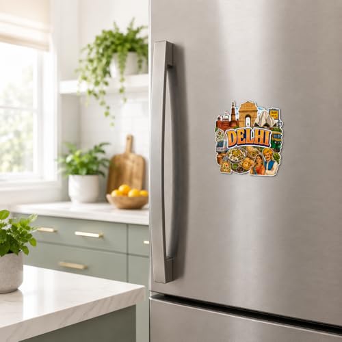 Image of Zesta Wooden Fridge Magnets Set | Refrigerator Decor Magnets for Kitchen | India Souvenir Fridge Magnet Collection | Wooden Magnet for Fridge Door Decoration (Delhi)