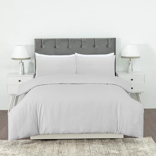 Dreamology Parure de lit super king size (260 x 220 cm) en polycoton, tissu texturé à rayures Dobby, fermeture à boutons, housse de couette avec 2 taies...
