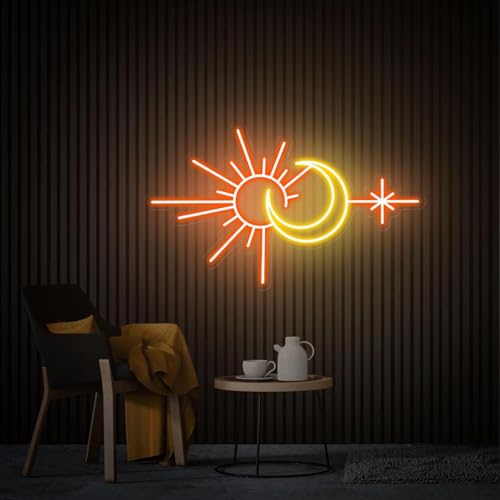 Image of Custom Sun and Moon Neon Sign for Wall Decor Personalized Sunshine Neon Decor for Bedroom Living Room Meditation Studio Boho Room Aesthetic Wall Art Decoration