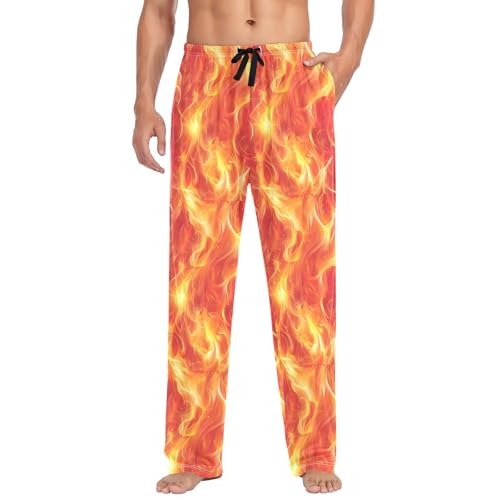 Men's Seamless Flames Pajama Pants with Pockets - Straight Fit Cotton Sleep Bottoms for Lounge & Nightwear#189