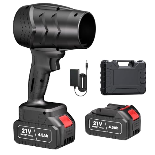 Electric Mini Leaf Blower, Powered Handheld Blower Leaf, Adjustable Wind Speed Cordless 21V Battery Blower with 2 Rechargeable Batteries and Charger, Toolbox, for Yard Leaf & Snow Removal(Black)