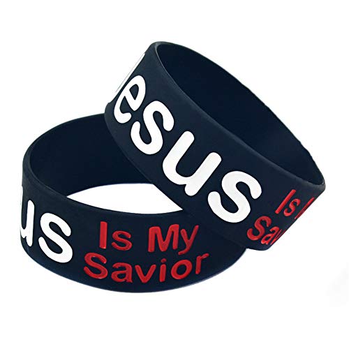 2Pcs Jesus Wristband for Men Women - Christian Silicone Wristband Jesus is My Savior Rubber Cuff Bracelets Religious God Blessed Jewelry for Birthday Baptism Black,2 Packs