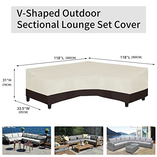 Image of Easy-Going Patio V-Shaped Sectional Sofa Cover, Waterproof Outdoor Sectional Cover, Heavy Duty Garden Furniture Cover with Air Vent 118 inch L (on Each Side) x 33.5 inch D x 31 inch H, Beige /Dark Brown